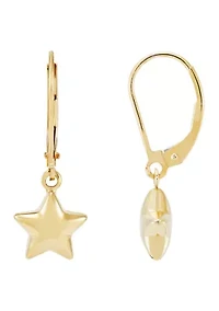 Star Lever Back Earrings in 14K Yellow Gold