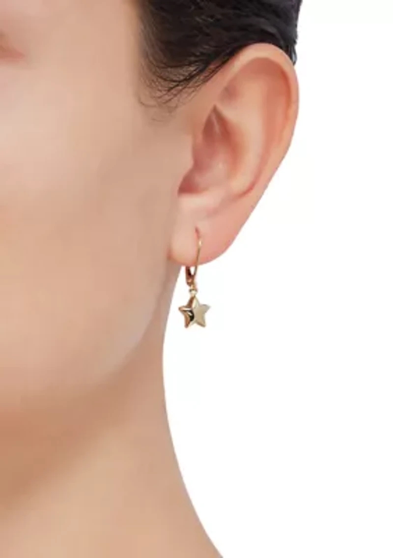 Star Lever Back Earrings in 14K Yellow Gold