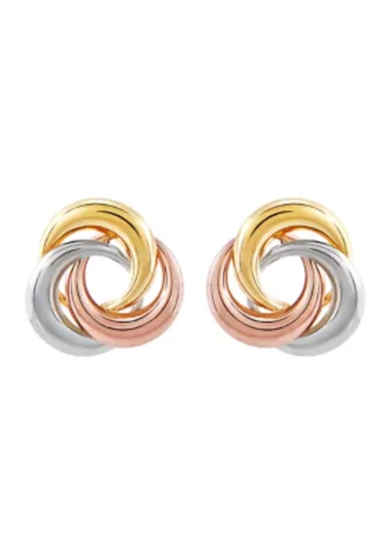 Love Knot Stud Earrings in 14K Tri-Tone Gold