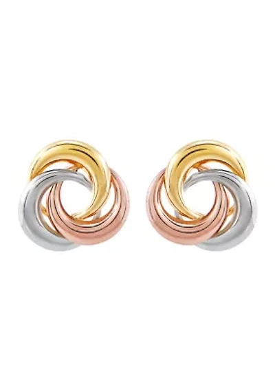 Love Knot Stud Earrings in 14K Tri-Tone Gold