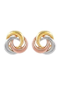 Love Knot Stud Earrings in 14K Tri-Tone Gold
