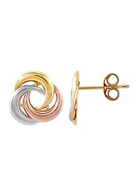 Love Knot Stud Earrings in 14K Tri-Tone Gold