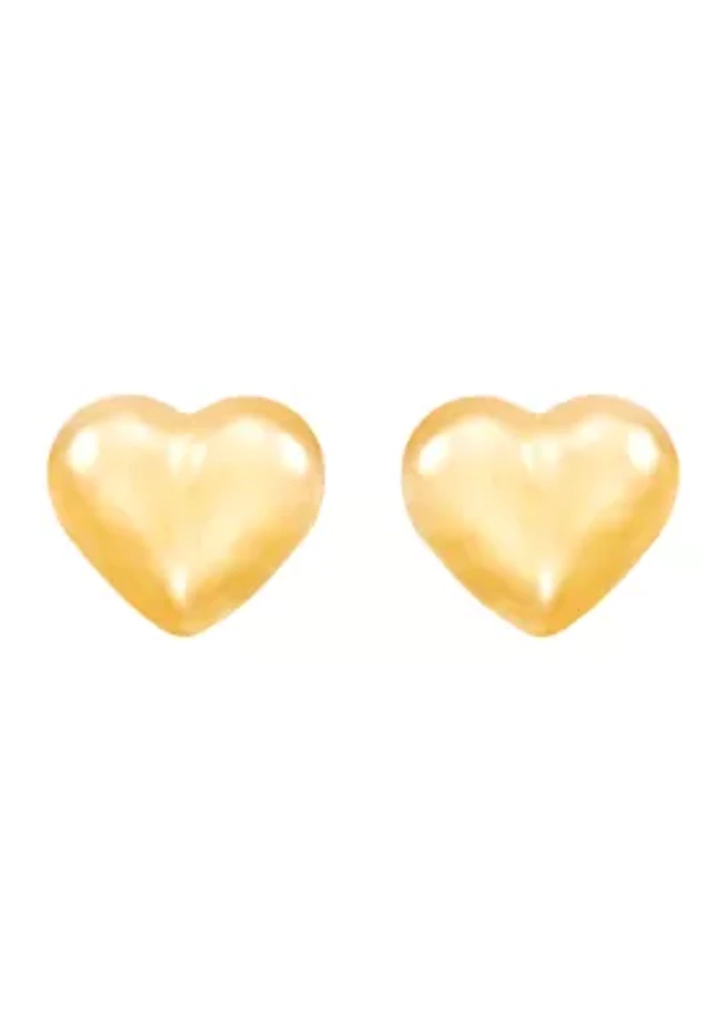 Kids Puff Heart Stud Earrings in 14K Yellow Gold