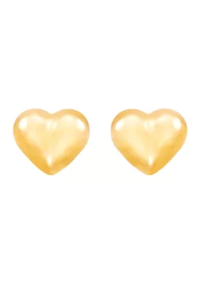 Kids Puff Heart Stud Earrings in 14K Yellow Gold