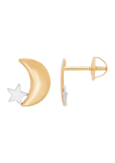 Moon Stud Earrings in 14K Yellow Gold