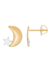Moon Stud Earrings in 14K Yellow Gold