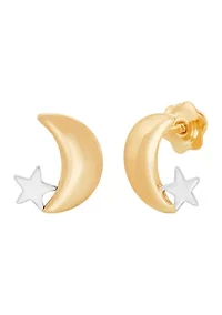 Moon Stud Earrings in 14K Yellow Gold