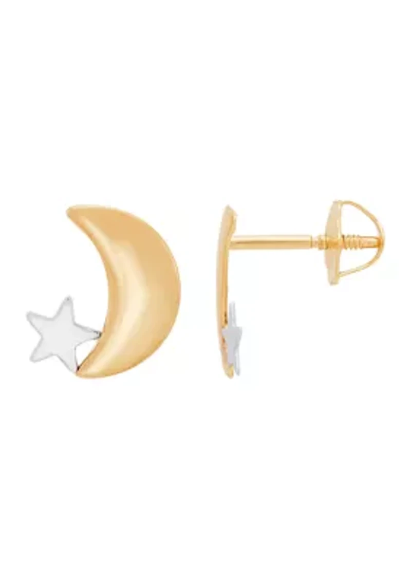 Moon Stud Earrings in 14K Yellow Gold