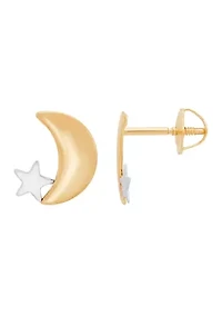 Moon Stud Earrings in 14K Yellow Gold
