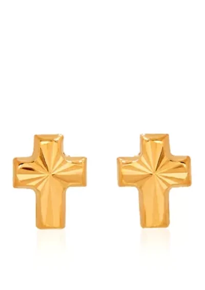 14k Yellow Gold Baby Cross Stud Earrings