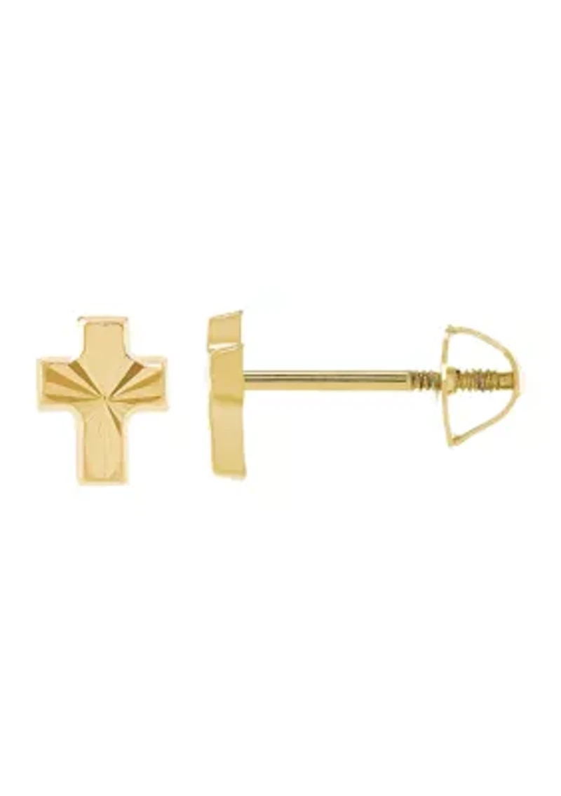 14k Yellow Gold Baby Cross Stud Earrings