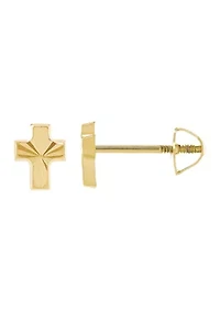 14k Yellow Gold Baby Cross Stud Earrings