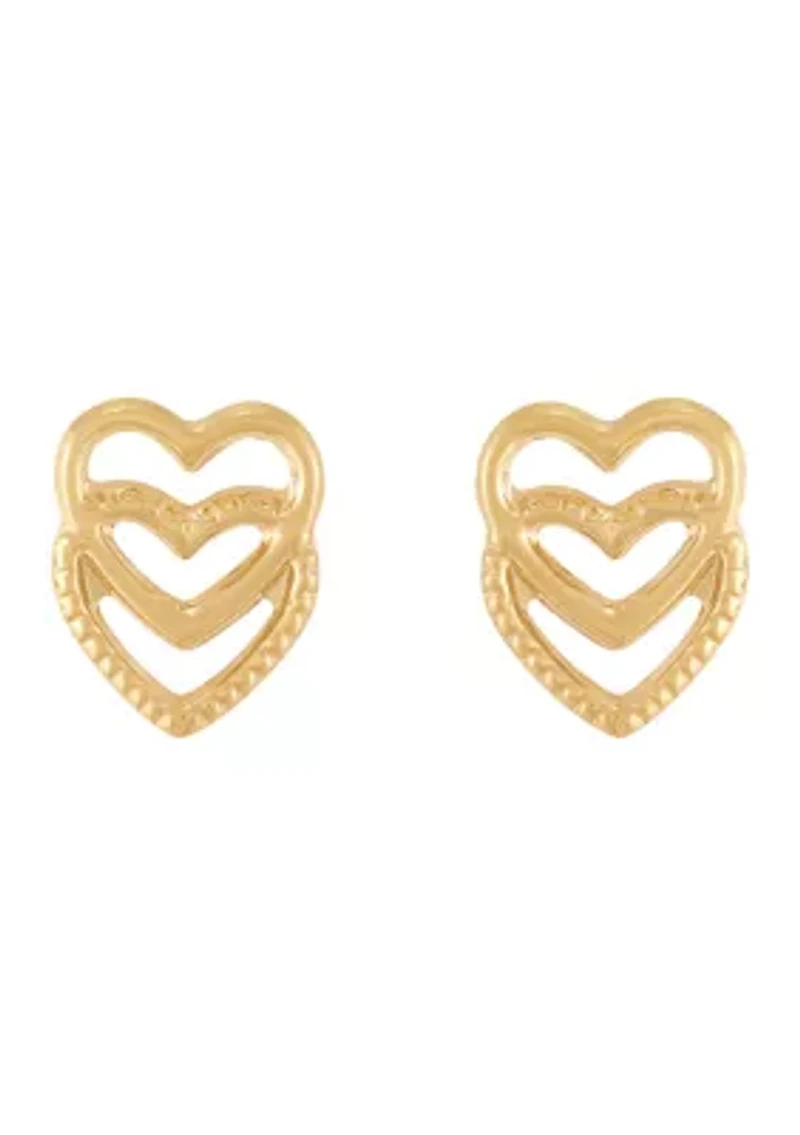 Open Double Heart Earrings in 14K Yellow Gold