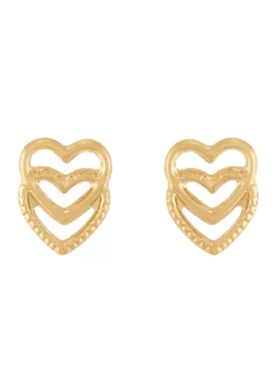 Open Double Heart Earrings in 14K Yellow Gold