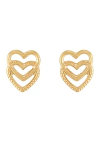Open Double Heart Earrings in 14K Yellow Gold