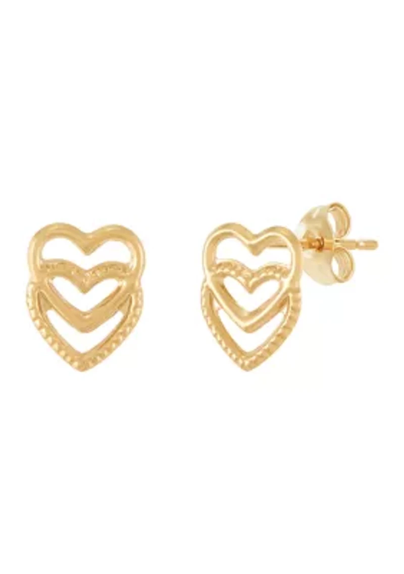 Open Double Heart Earrings in 14K Yellow Gold