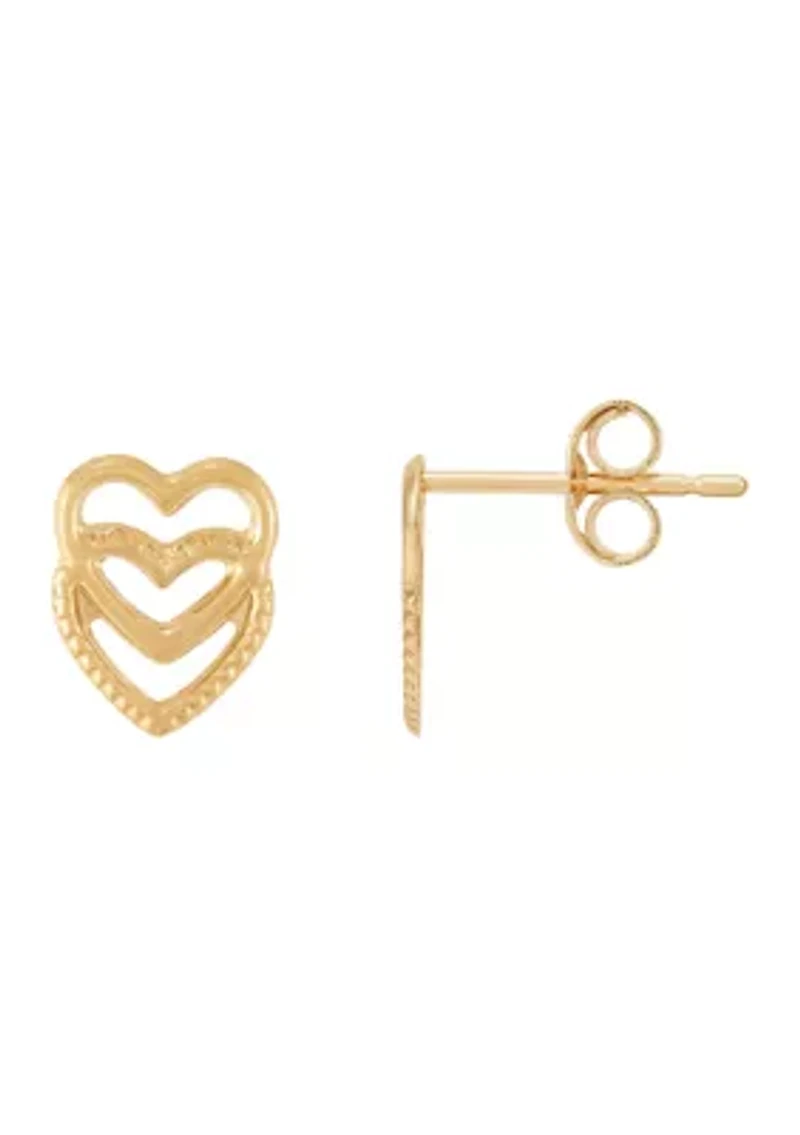 Open Double Heart Earrings in 14K Yellow Gold