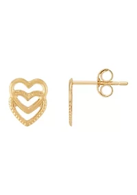Open Double Heart Earrings in 14K Yellow Gold