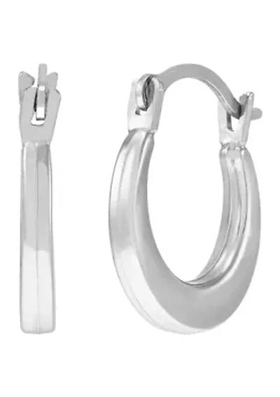 Small Round Plain Hoop Earrings in 14K White Gold 
