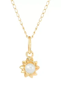 Pearl Flower Necklace in 14K Yellow Gold with 13" Curb Chain