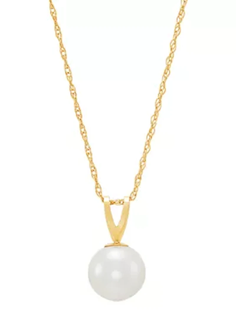 Pearl Pendant with 18" Rope Chain Necklace in 14K Yellow Gold
