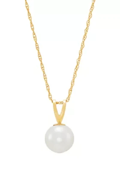 Pearl Pendant with 18" Rope Chain Necklace in 14K Yellow Gold
