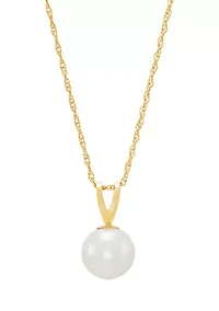 Pearl Pendant with 18" Rope Chain Necklace in 14K Yellow Gold
