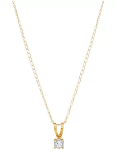 Diamond Accent Solitaire Pendant with 13" Curb Chain in 14K Yellow Gold