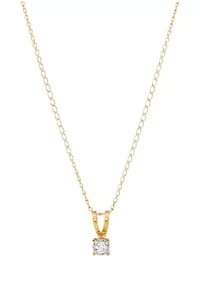 Diamond Accent Solitaire Pendant with 13" Curb Chain in 14K Yellow Gold
