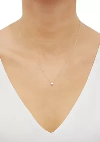 Diamond Accent Solitaire Pendant with 13" Curb Chain in 14K Yellow Gold