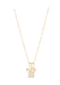 Cubic Zirconia Butterfly Kid Pendant Necklace with 15" Cable Chain in 14K Yellow Gold
