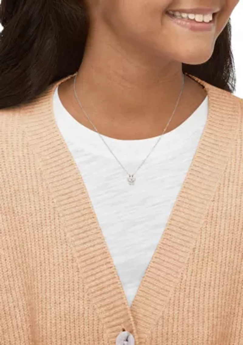 Cubic Zirconia Butterfly Kid Pendant Necklace with 15" Cable Chain in 14K Yellow Gold