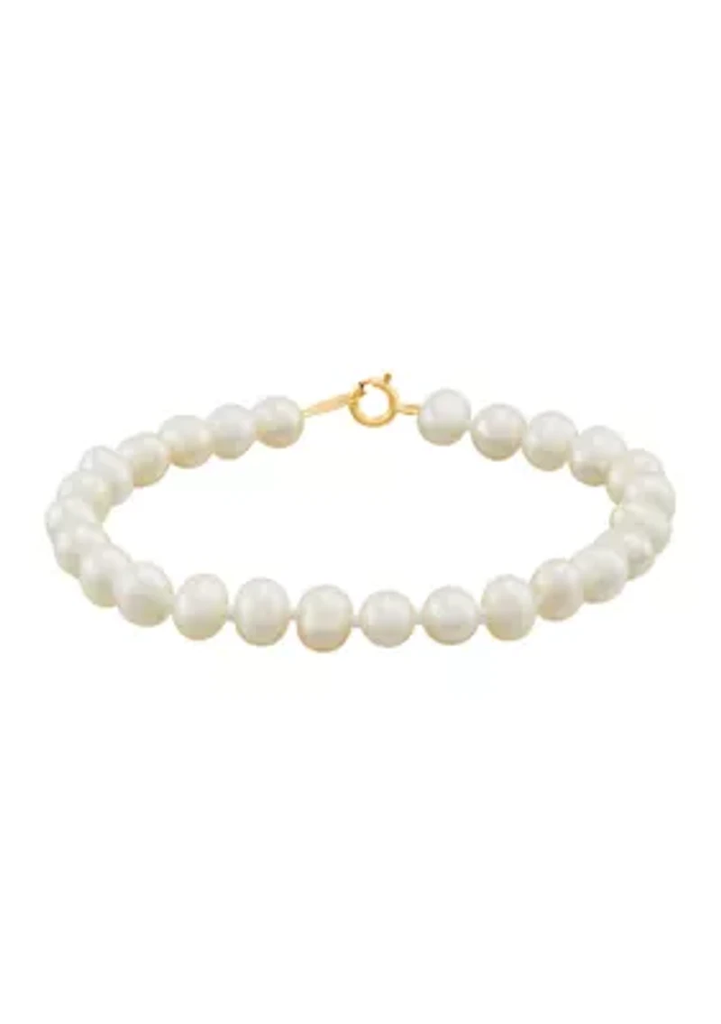 Pearl Bracelet and Earrings Set in 14K Yellow Gold