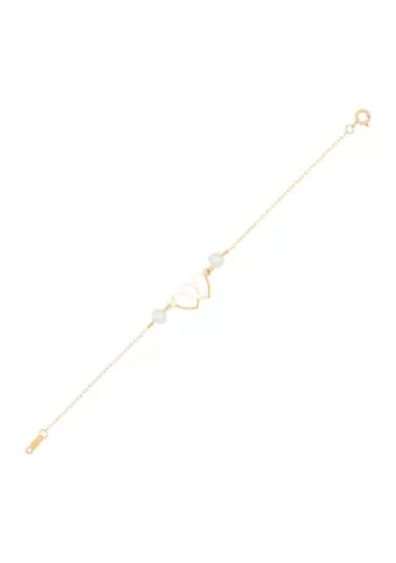 Pearl Double Heart Bracelet in 14K Yellow Gold