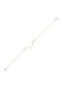 Pearl Double Heart Bracelet in 14K Yellow Gold