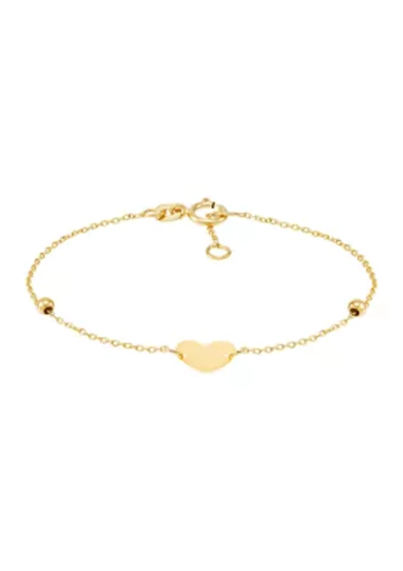 Hollow Bead Heart Bracelet in 14K Yellow Gold