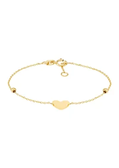 Hollow Bead Heart Bracelet in 14K Yellow Gold