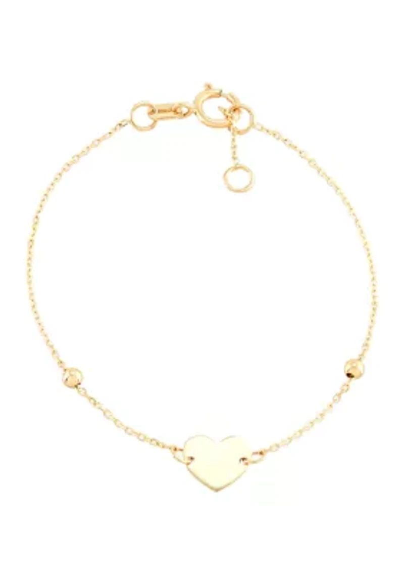 Hollow Bead Heart Bracelet in 14K Yellow Gold
