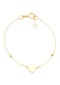 Hollow Bead Heart Bracelet in 14K Yellow Gold
