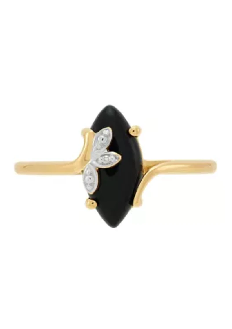 1/10 ct. t.w. Diamond Accent and Onyx Ring in 10K Yellow Gold