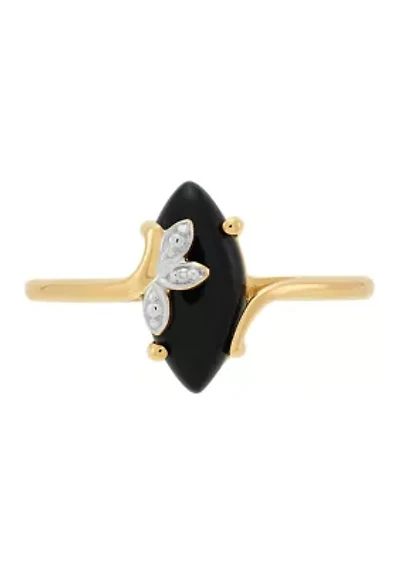 1/10 ct. t.w. Diamond Accent and Onyx Ring in 10K Yellow Gold