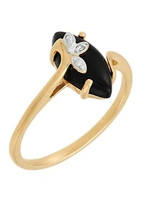 1/10 ct. t.w. Diamond Accent and Onyx Ring in 10K Yellow Gold