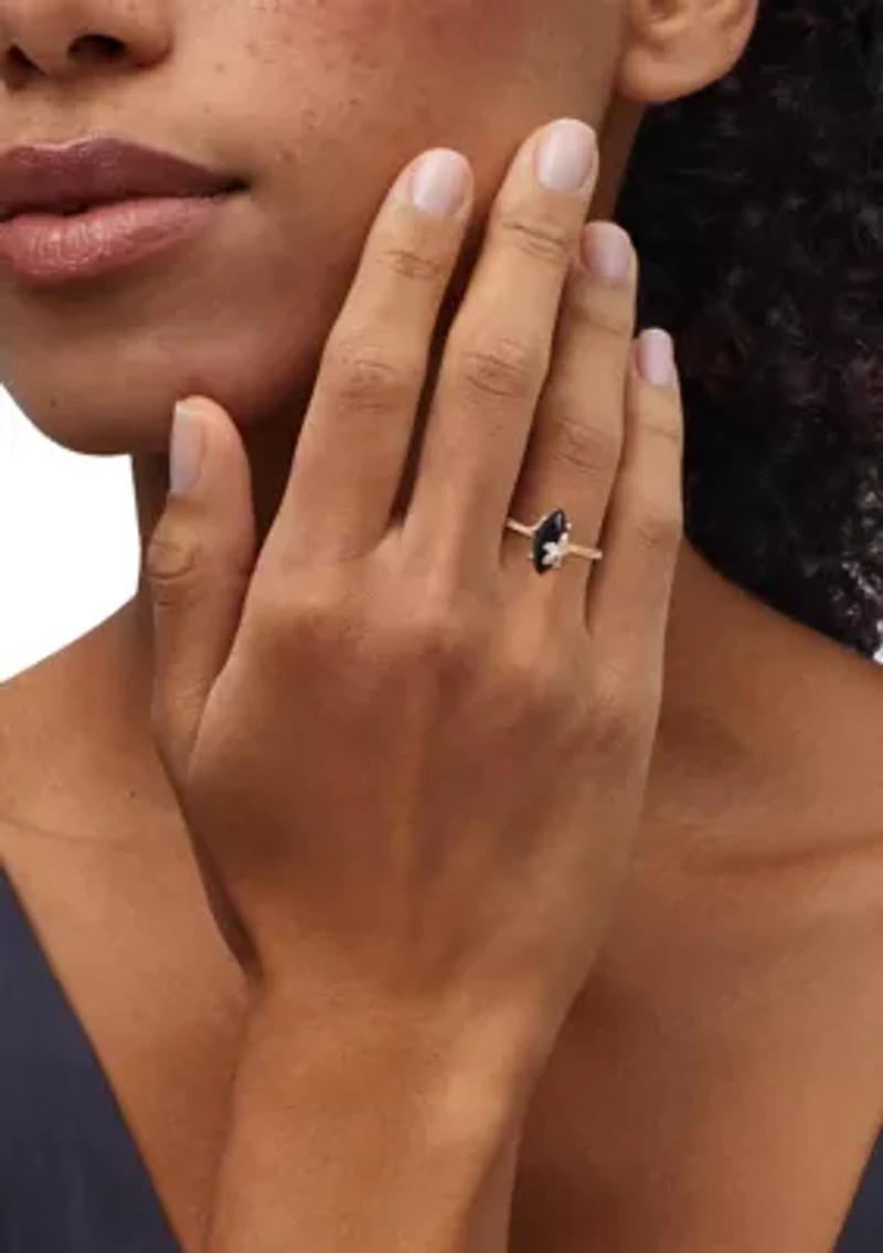 1/10 ct. t.w. Diamond Accent and Onyx Ring in 10K Yellow Gold
