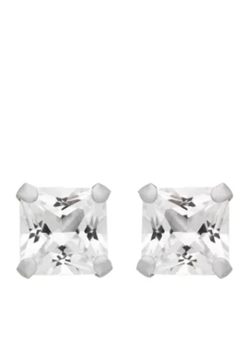 Created White Sapphire Square Earrings 10k Yellow Gold