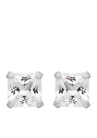 Created White Sapphire Square Earrings 10k Yellow Gold