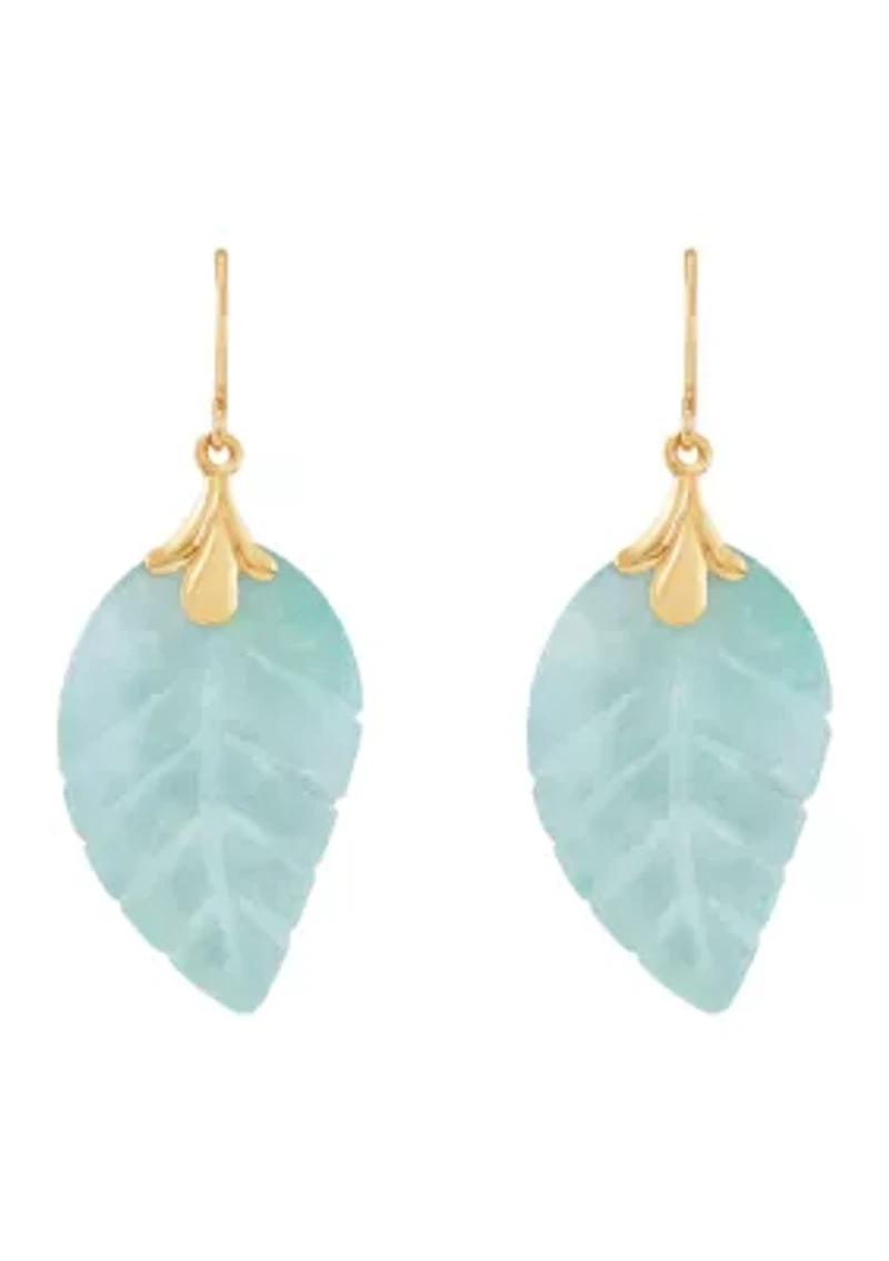 Jade Leaf Earrings in 10K Yellow Gold