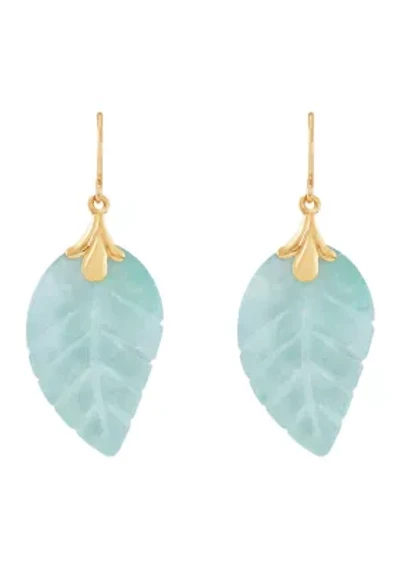 Jade Leaf Earrings in 10K Yellow Gold