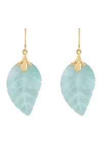Jade Leaf Earrings in 10K Yellow Gold
