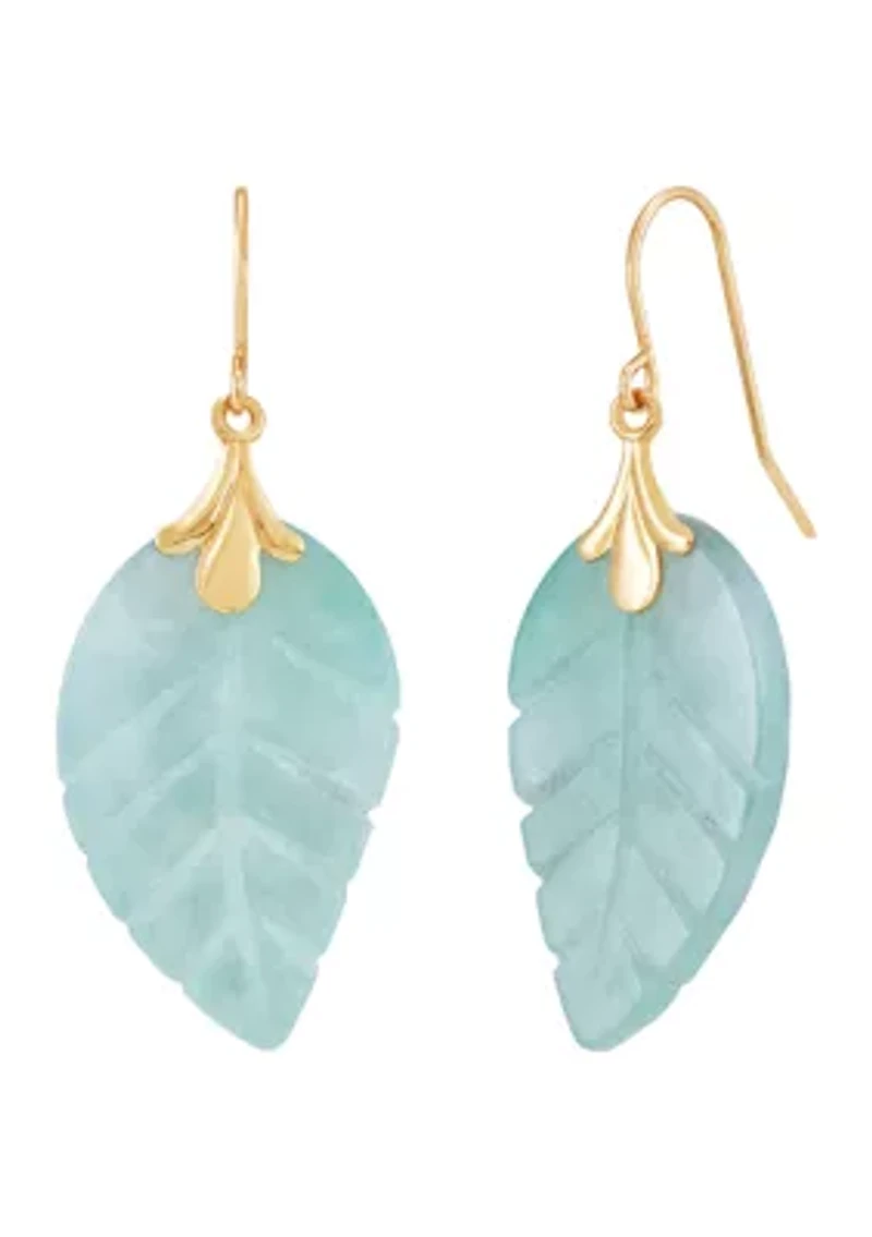 Jade Leaf Earrings in 10K Yellow Gold