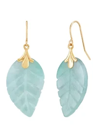 Jade Leaf Earrings in 10K Yellow Gold